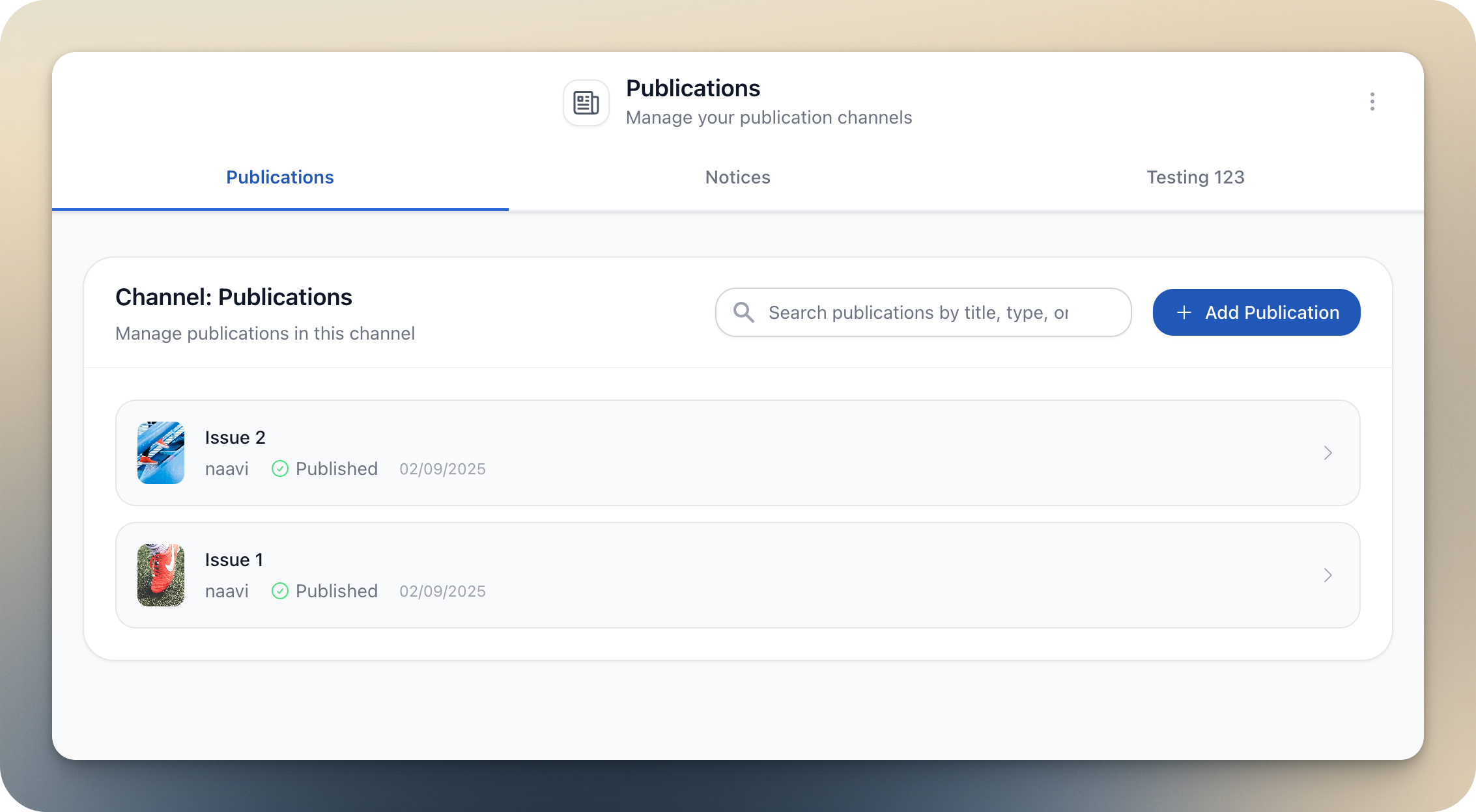 View integration status indicators screenshot